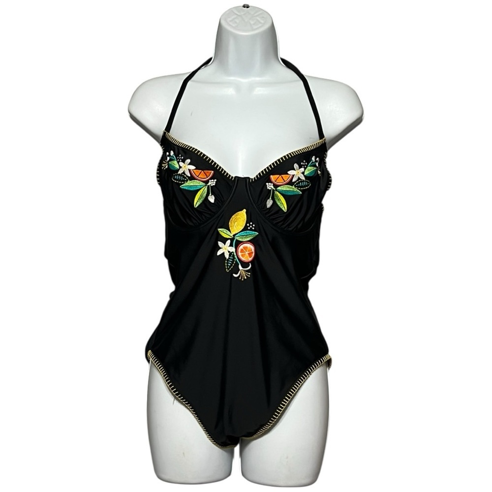Figleaves Fuller Bust Embroidered Double Strap Swimsuit 34DDD Black One Piece - Picture 12 of 14